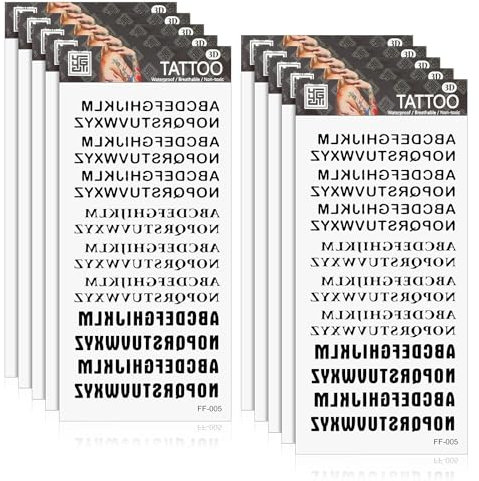 Andibro 10 feuilles de tatouages temporaires personnalisés, autocollants de fausses lettres autocollants imperméables noirs, tatouage de nom DIY pour femmes et hommes