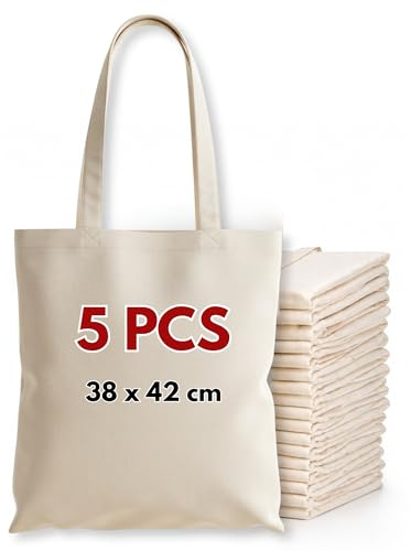 Wonky Line Cotton Canvas Tote Bags Bulk (10, 25, 50, 100 Packs) | 38 x 42 cm Reusable Shoulder Shopping Bags, Durable Long Handles, Print Paint Vinyl Suitable