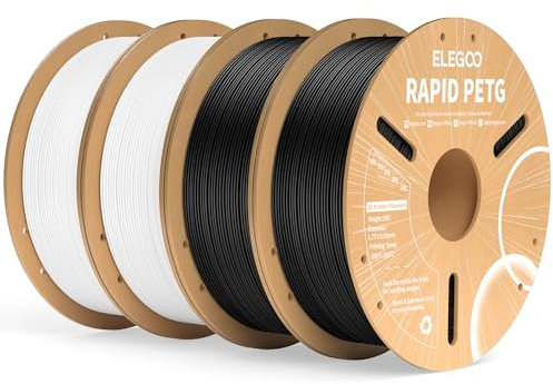 ELEGOO Rapid PETG Filament 1.75mm Schwarz Weiß 4 KG, High Speed 600mm/s 3D Drucker Filament Maßgenauigkeit +/- 0.02 mm, 4kg Pappspule(8.8lbs) Passend für die meisten FDM 3D Drucker