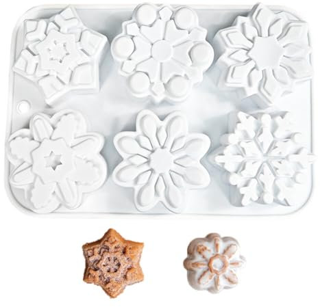 Moule en silicone en forme de flocon de neige à 6 trous pour pâtisseries, bonbons, chocolat, cupcake, mousse, gâteau