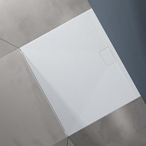 doporro Piatto Doccia Rettangolare 100x120 cm in Resina Minerale Bianco Effetto Pietra, Ultrasottile H 3 cm Antiscivolo – Geoma07