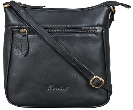 Benthill Umhängetasche Damen Echt Leder - Frauen Schultertasche Leder - Schmale Vintage Damen Handtasche, Farbe:Schwarz