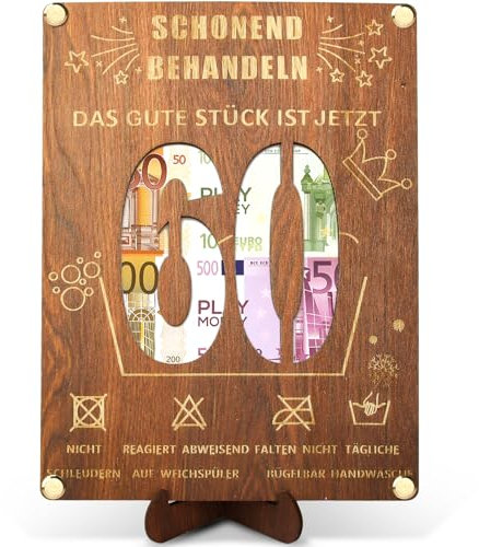 Geldgeschenke 60. Geburtstag, Geldgeschenke aus Holz Geburtstag 20 x 15cm mit Ständer und Grußkarte, 60. Geburtstag Geldgeschenke Verpackung, Witzige Geschenke zum 60 Geburtstag Mann Frau