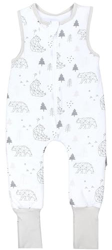 TupTam Schlafsack mit Füßen – Ganzjahresschlafsack Baby 2.5 TOG aus Baumwolle, OEKO-TEX zertifiziert, Farbe: Eisbär Zeichnung umstülpbarer Fuß, Größe: 116-122