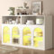 Wyibwy Modernes Sideboard mit Glastüren und LED-Lichtern, freistehender Holzschrank für Küche, Haus, Wohnzimmer, Küchenschrank 140 x 35 x 90 cm, multifunktionaler Schrank mit großem Stauraum, weiß