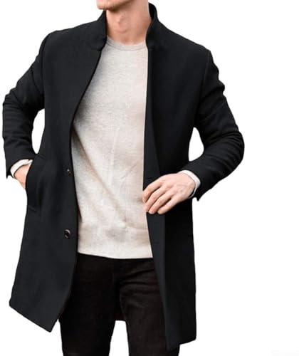 Winter Warm Men Long Sleeve Cardigans Trench Coat Jacket Overcoat Windbreaker(XL Black)