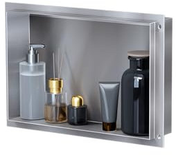 VILSTEIN Duschnische 30x45 cm Unterputz, Wandnische Edelstahl, Randloses Duschregal mit Ablagefach, Einbauregal für Dusche & Badezimmer, Dusch Organizer, Wandregal für Aufbewahrung in der Dusche