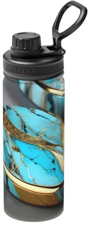 Türkisfarbene Marmor-Sport-Trinkflasche, isoliert, Edelstahl, Outdoor-Wasserflasche, 530 ml