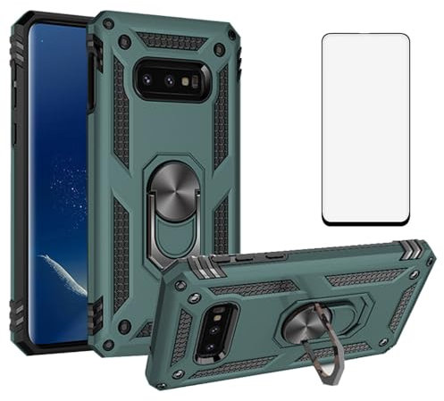 Glaxay S 10e S10 10 E Coque de téléphone pour Samsung Galaxy S10e avec protecteur d'écran en verre trempé et anneau de support magnétique, robuste, résistant aux chocs Vert foncé