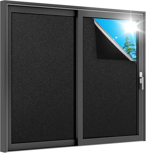 rabbitgoo Verdunklungsfolie für Fenster mit Gitter Design Schwarz 75x200cm | Statisch Selbsthaftend Selbstklebend ohne Kleber, Dunkel Blickdicht Blackout Schwarze Abdunklungsfolie Lichtundurchlässig