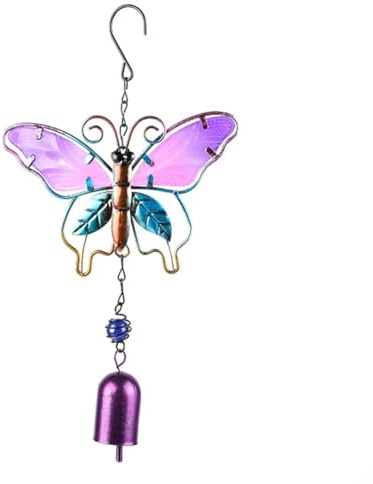 GORGECRAFT Campanelli Eolici A Forma di Farfalla 30cm con Struttura in Metallo e Ferro Piccole Campane in Vetro e Cristallo da Appendere all'Esterno per Casa Giardino Finestra Cortile Patio Prato