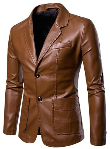 Chiodo Pelle Uomo,Giacca In Finta Pelle Pu Casual Vestibilità Regolare Blazer Manica Lunga Abito Cappotti con Tasca Elegante Primavera Autunno Giacca A Vento per Uomo Sport Lavoro Camminata Giallo