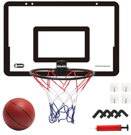 Indoor Basketball Hoop for Kids, Wall Mounted Basketball Hoop Set with Rack, Pump and Net, Sport Game Toys for 5 6 7 8 9 10 11 12+ Year Old Boys Girls Teens Adults