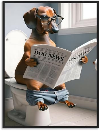 Dazzlewall Funny Bathroom Wall Art Dog on Toilet Picture, Humor Animal Poster for Bathroom Toilet Decor 12×16 in Unframed, Pet Lover Gift