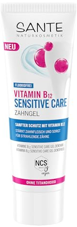 SANTE Naturkosmetik Vitamin B12 Sensitive Care Zahngel - 75 ml - mit Meersalz, Xylit & Vitamin B12 - vegan, fluoridfrei & ohne Titandioxid - Zahnpflege für empfindliches Zahnfleisch