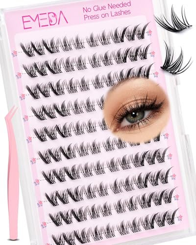 EMEDA Cils autocollants Cils auto-adhésifs en grappe d'aspect naturel Kit de cils en cluster pré-collés Pas de résidus collants Cils en grappe auto-adhésifs Pas besoin de colle (Black)