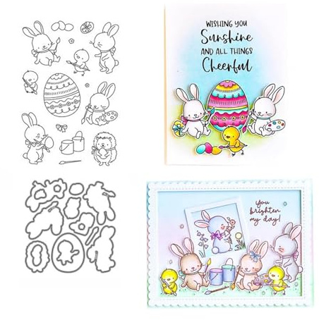 Osterhase und Eier Silikon Stempel und Metall Stanzschablone für Kartenherstellung