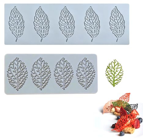 ANBOO Leaf Shape Tuile Moulds Oven Safe, 3D Silicone Mould Cake Decoration Fondant Mold for Baking Dessert Cake Candy Chocolate Frost Form DIY Craft, Bpa-Free Lace Silicone, Leaf Mould