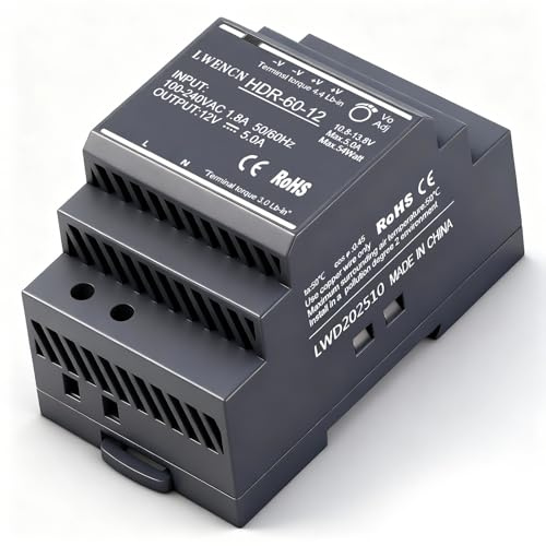 Kssvzz Alimentation Sur Rail DIN 12V DC 5A 60W | Entrée 100-240V AC 50/60 Hz Transformateur Sur Rail DIN pour l'Automatisation Domestique ou Industrielle