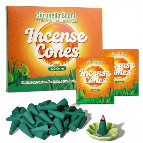 SCENTORINI Cônes d'Encens, 120pcs Encens Cone à la Citronnelle Naturelle | Idéals pour l'Extérieur comme Les Jardins, Les Balcons et Les Terrasses