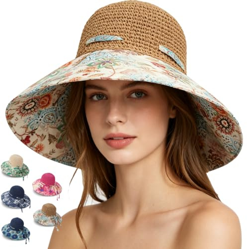 CWENDANER Chapeau Paille Femme, Capelines Femme, Chapeau Femme,Chapeau Anti-UV Femme, Chapeau Soleil Femme pour Femmes Dame et Fille,Casual Été (Kaki)