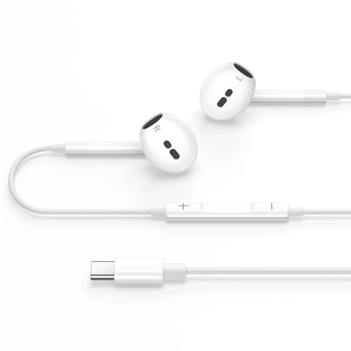 iPhone17 16 15 Wired Earphones USBC, USB C Headphones In Ear HiFi Stereo Earbuds with Microphone Volume Control Compatible with iPhone 15 16 17 Air Plus Pro Max/Pro Mini/Samsung S25 S24 S23 S22 Ultra