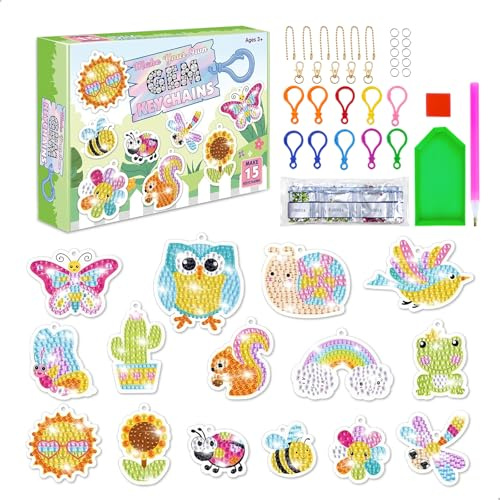 xyuayamz Diamond Painting Stitch, Diamond Painting Porte-Clé, 15 Pcs Diamant Painting, Bijoux Peinture Animaux pour Accrocher aux Porte-Clés, aux Sacs à Dos, avec Tous Les Accessoires Nécessaires