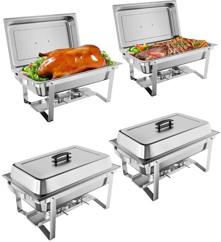 Lot de 4 Chafing Dish Buffet 9L-Plats Buffets Chauffants-Acier Inoxydable | avec Couvercles INOX et Cadre Pliable
