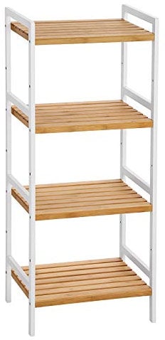 SONGMICS 4-Tier Bamboo Storage Rack for Bathroom, Kitchen, Bedroom, 45 x 31.5 x 111 cm, Natural and White BCB74WN