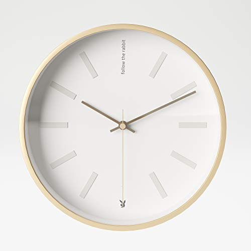 PLAYBOY Uhr mit goldenem Metallrahmen, B/H: 28x28cm, weisses Ziffernblatt, mit BUNNY Logo und Schriftzug Follow the Rabbit, Wanduhr, Gold, Weiss, Retro-Design