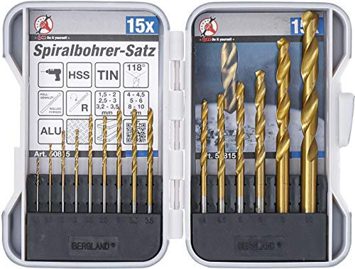 BGS Diy 50815 | Juego de brocas espirales HSS | nitrurado de titanio | 1,5 - 10mm | 15 piezas