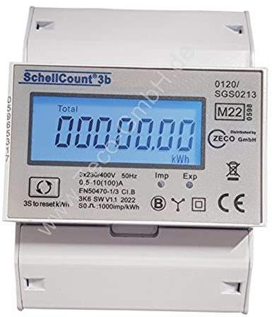 SchellCount3b digitaler Drehstromzähler/Stromzähler mit momentane Lastanzeige und Tageszähler (rückstellbar) / geeicht/MID zugelassen