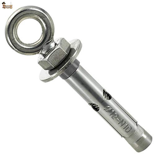 BricoLoco Taco anclaje metálico acero inoxidable A-2 AISI 304 de expansión con aro cerrado estampado. Para pared, techo, suelo, trx, toldo... (5, 10x70 (para broca 12 mm.))