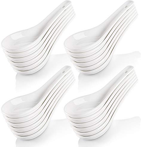 Yopay 24 Pack Soup Spoon Ceramic Asian Ramen Spoons, 5.1Inch/13cm White Porcelain Spoons for Appetizer Wonton Dumpling Miso, White