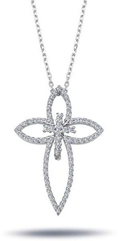 Kreuz in Kreuz Brillant-Schliff Diamant Anhänger mit Kette in 585'er Weißgold