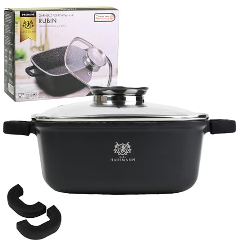 KARL HAUSMANN Faitout Induction - 4.4L – 24 cm - Cocotte Fonte d'Aluminium - Marmite Couvercle en Verre - Casserole Tous Feux dont Induction - Revêtement Antiadhésif - Sans PFOA