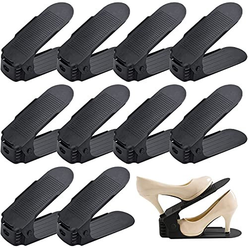 MUSEDAY Schuhstaplerhalter, verstellbare Schuhschlitze, Organizer, Schuhschlitze, platzsparend, für Familie/Haus, Schwarz, 10 Stück