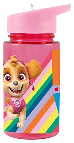 PAW PATROL PAW PATROL P:os 29232049 PAW Patrol - Trinkflasche für Mädchen, transparente Flasche mit integriertem Strohhalm zum Hochklappen, ca. 450 ml, aus Kunststoff, bpa- und phthalatfrei