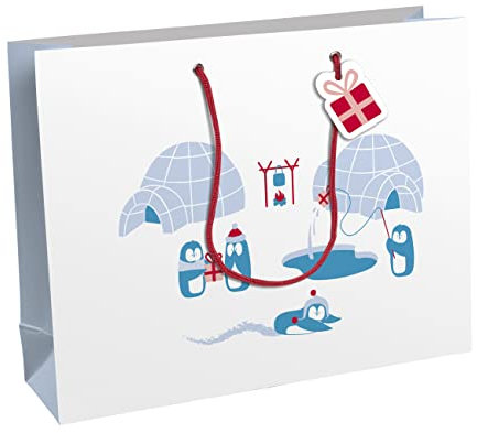 Clairefontaine X-30912-6C - Geschenktasche 37,3x11,8x27,5 cm, ideal für Geschenke, Pinguine, 1 Stück