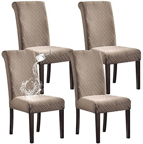 SHILV. HOME 100% Wasserdicht Esszimmer Stuhl Abdeckung - Stretch Jacquard Parsons Slipcover, Abnehmbar Waschbar Protector (Taupe, Set of 4)