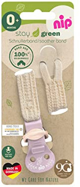 NIP Green Schnullerband aus Bio-Baumwolle: BPA-frei, extra weich und leicht, verstellbarer Schnullerhalter für Schnuller mit Ring & Beißringe, schützt Babykleidung, Violett