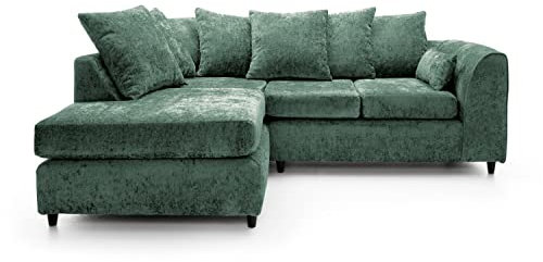 Abakus Direct Harriet Corner Sofa - Rifle Green Crushed Chenille - L Shaped Couch Unit for Living Room - Range Includes 2 Seater, 3 Seater, U-Shaped Sofa & Footstool Options - Corner Left