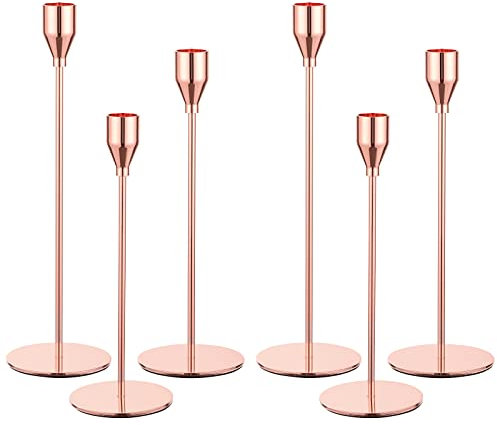 6er-Pack Kerzenhalter, Kerzenhalter aus Metall, hoher Kerzenständer für Spitzkerzen, Kerzenhalter für 3/4 Zoll Dicke Kerzen für Hochzeit, Wohnzimmer, Esszimmer, Dekoration (Rosé Gold)