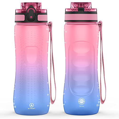 KITART Borraccia sportiva in Tritan senza BPA, 750 ml, a prova di perdite, design ergonomico, per fitness, università, yoga, attività all'aperto, bambini, adatta per anidride carbonica (rosa blu)