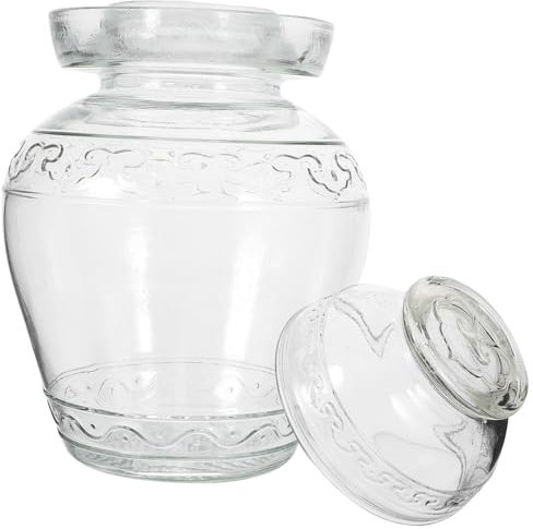 Operitacx Large Glass Pickle Ja, Transparent Kimchi Jar with Water Airlock Lid, 2500ML Traditional Chinese Pickling Jar for Kimchi, Sauerkraut, Pickled Vegetables, random style