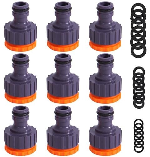 Miyobing 9 Stück Wasserhahn Anschluss, 1/2 Zoll 3/4 Zoll 2-in-1 Garten Hahnverbinder, Schlauchanschluss Set für Garten Bewässerungs, Kunststoff Schlauch Gewinde Anschluss Hahnadapter