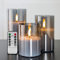 Eywamage LED-Stumpenkerzen aus grauem Glas mit Fernbedienung, flackernde flammenlose Batteriekerzen Φ 3 H 4 5 6