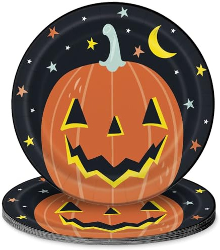 Unique 23415 Paper Plates-23 cm-Pastel Pumpkin Halloween Party-8 Count (Pack of 1), Multicolour