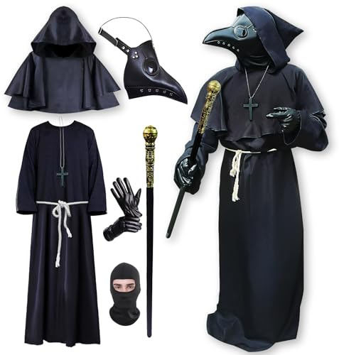 QGWJEKUI Plague Doctor Costume, Plague Doctor Mask, Cosplay Halloween Costume for Adults Men Woman