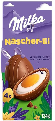 Milka Nascher-Ei 1 x 124g I Osterschokolade Einzelpackung I für das Osternest und zum Verstecken I Süßigkeiten zu Ostern aus 100% Alpenmilch Schokolade